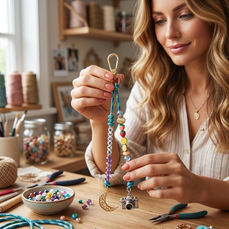 DIY Beadable Keychain Making Kit,10 Pcs Gold Lobster Clasps&5m Braided