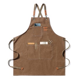 Chef Apron for Men Women with Pockets, Cross Back Apron for Kitchen Cooking Baking Artist Painting, Cotton Canvas Work Aprons for Shop, Garden, Restaurant, Bartender, Barista, M to XXL