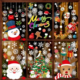 Christmas Window Stickers 8 Sheets Window Stickers Decor, PVC Xmas Decoration Reusable Christmas Stickers for Xmas Decals Decorations for Christmas Window Display,Home Decor,Party Decor