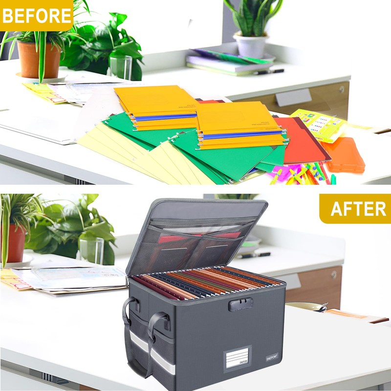 ENGPOW File Box with Lock, Fireproof Document Box with Zipper