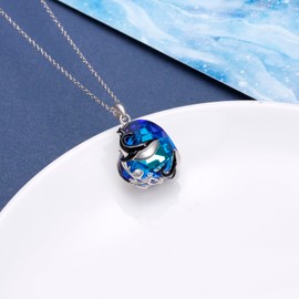 Ladytree Whale Gifts for Ocean Whale Lover Sterling Silver Black Whale Blue Heart Created Crystal Pendants Necklace Ocean Animal Jewelry for Women Mother Wife Daughter