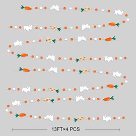 Pinkblume Decoraciones de Fiesta de Pascua - Guirnalda de Puntos Circulares de Zanahoria y Conejo, Serpentina Colgante de Papel a Cuadros Búfalo, Pancarta de Conejo con Lunares de Zanahoria para