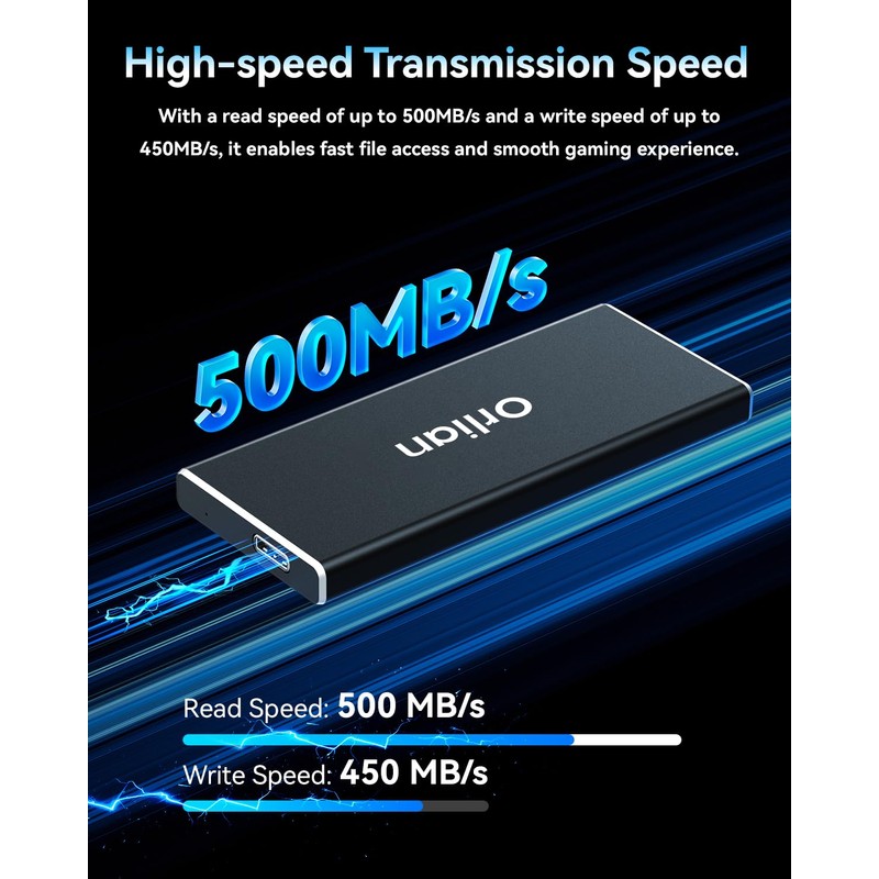 Orlian 500GB External Portable SSD Solid State Drive USB 3.1