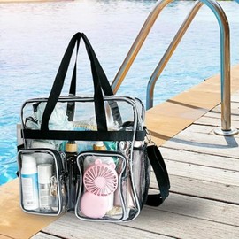 Kit de maquillaje profesional de PVC transparente para maquillaje, bolsa de maquillaje MUA para todo artista, bolsa de viaje de vinilo transparente con 6 bolsillos externos y soporte para (Mediano)