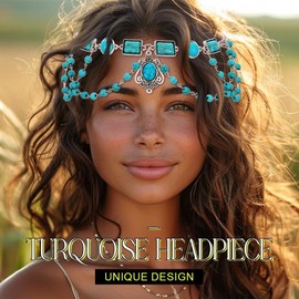 Asooll Turquoise Layered Head Chain Bead Headpiece Chains Festival Hair Accessories for Women and Girls