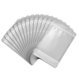 LZLPACKING 100 Pieces Mylar Bags Smell Proof Bags Resealable Bags for Small Business with Clear Window stand up Bags for Food Storage and Lip Gloss, Jewelry, Eyelash Packaging (7 x 10 Inch)