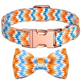 Miavers Adjustable Soft Cotton Dog Collar with Metal Buckle, Detachable Bow Tie for Small Medium Large Dogs(Colorful Rhomb, XL)