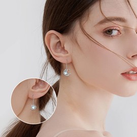 VONALA 925 Sterling Silver Moonstone Dangle Earrings Fine Jewellery Birthday Gifts for Women Girls (Moon and Sun)