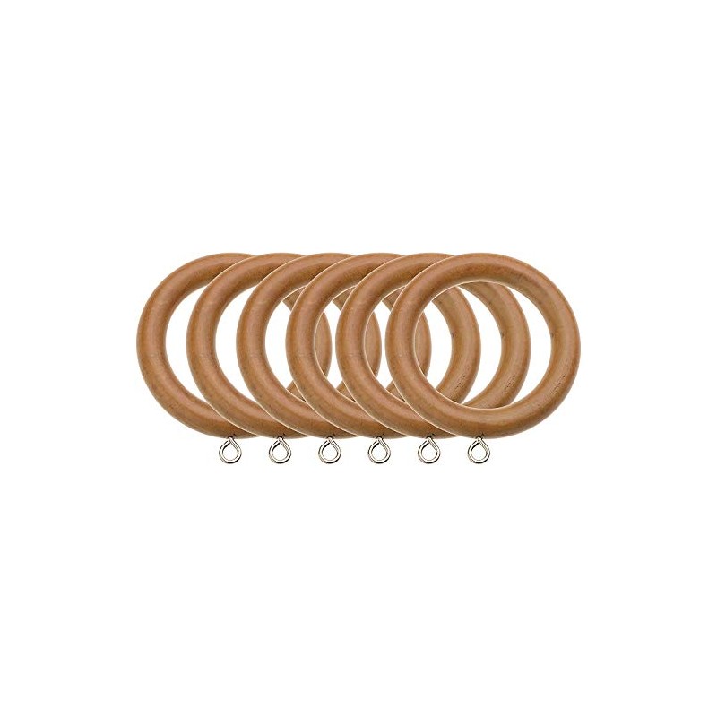 Jasmine Waldorf Wooden Curtain Pole Rings Pack of 6 (Teak