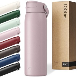 KIVY Stainless Steel Water Bottle 1 Litre with Straw - Thermos Flask 1 Litre Dishwasher Safe - Water Bottle Gym & Fitness - Thermal Water Bottles Sports - Water Bottle Stainless Steel Insulated