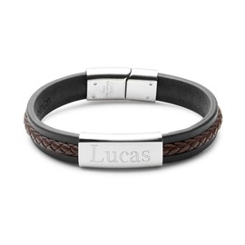EVE'S ADDICTION Custom Men's Black & Brown Leather Id Bracelet