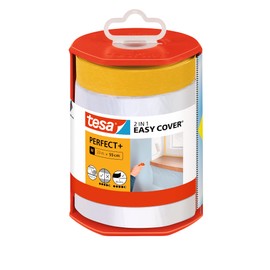 tesa Easy Cover Perfect+ Dispenser XL - 2-in-1 Painter's Film with Washi Masking Tape and Dispenser - for Clean, Precise Cuts - with Blade Cover - 33 m x 0.55 m