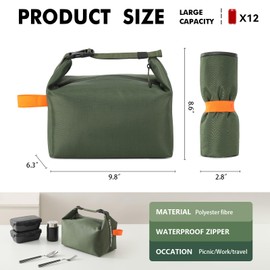 Lunch Bag for Women & Men Adult Insulated Lunch Box, Small Leakproof Cooler Food Lunch Containers Reusable High Capacity Lunch Tote Bags for Work, Travel, Outdoor (Green)