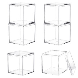 Dayaanee Clear Acrylic Box with LId,C, 4 Pack Acrylic Plastic Square Cube Small Plastic square cube containers with Lid Storage Box 2.4x2.4x2.4Inch/60X60X60mm for Candy Pill and Tiny Jewelry