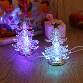 Uonlytech Acrylic Christmas Tree Night Light USB Colourful Luminous Desktop Lamp LED Night Light Christmas Decoration for Baby Room Bedroom Home Party 2 Pieces (Golden Silver)