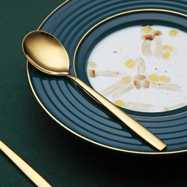 Berglander Golden Tablespoon of 6, Stainless Steel Titanium Shiny Golden Plating Soup Spoon Cutlery, Gold Soup Spoon Table Spoon Set