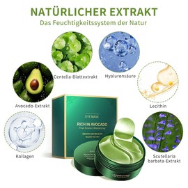 60 pcs Augenpads,Augenpads Gegen Augenringe,Hyaluronsäure Augenmaske,Augenringe Entfernen,Tränensäcke,Falten,Puffiness,Avocado Augenpads mit Avocado Extrakt,Feuchtigkeit Spendende Augenmaske