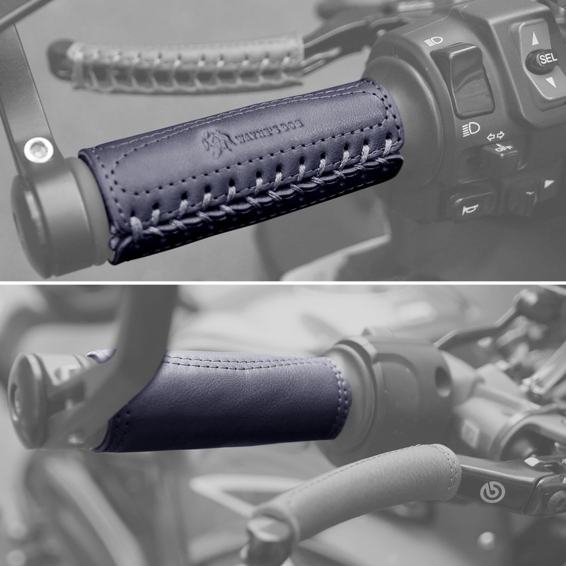 Cowhide Leather Motorcycle Handlebar Grips Handle Grips Cover Protector (Black)