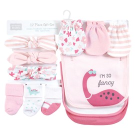 Hudson Baby Baby Girls Caps or Headbands, Bibs, Mittens and Socks 12pc Set, Dinosaur, 0-6 Months