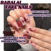 BABALAL Press on Nails Long Square Fake Nails Red White