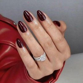 Uñas postizas color rojo cereza almendra - Uñas postizas cortas con pegamento, ajuste perfecto, naturales, reutilizables, en 12 tamaños - Kit de 24 uñ