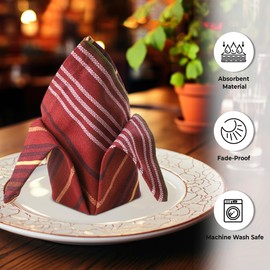 Urban Villa Fall Print Stripes Set of 12 Dinner Napkins (20X20 Inches) 100% Cotton Premium Quality Thanks Giving Over Sized Harvest Cloth Napkins with Mitered Corners Ultra Soft Durable Hotel Quality