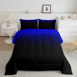 Blue Black Ombre Comforter Set Full Size, Abstract Blue and Black Comforter for Boys Girls Abstract Art Bedding Set Luxury Modern Duvet Set Decorative Durable Bed Set 3Pcs