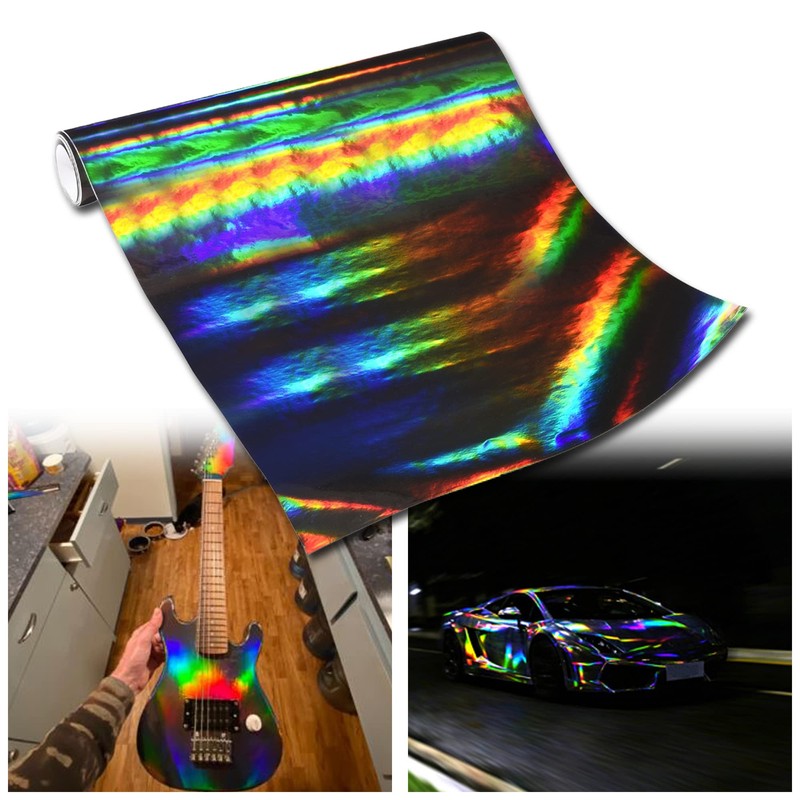 Holographic Laser Black Chrome Vinyl Sheet Car Wrap Film Self
