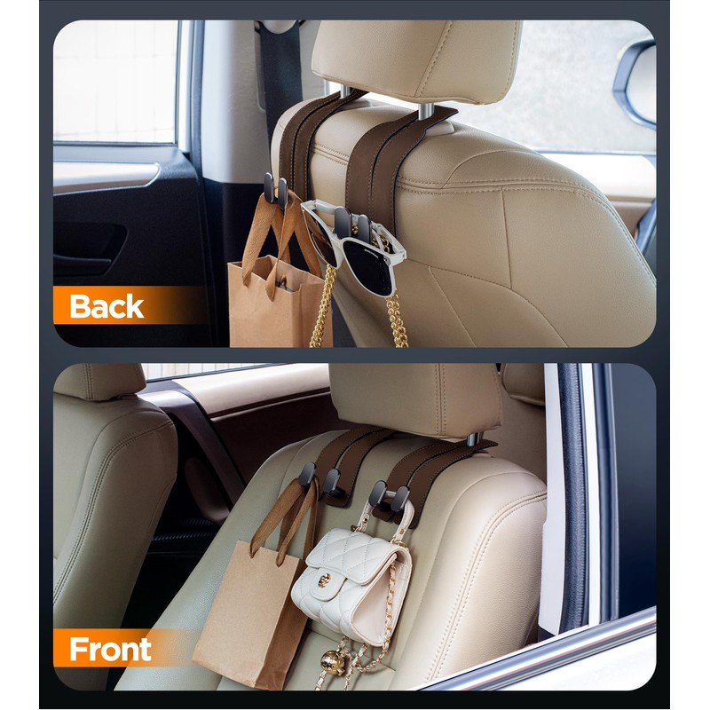 AMINOR 2 Pack Car Seats Hooks for Headrest, 2-in-1 Premium