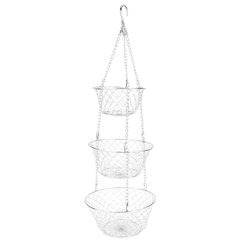 3‑Tier Flower Basket Iron Wire Hanging Vegetable Storage Fruit Organizer