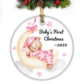 Baby's first Christmas Ornament 2023,Girl Bear on The Moon Newborn Baby Christmas Ornament Gifts,Baby's Christmas Tree Decorations Decorative Ornament,Newborn Pregnancy Gift Christmas Decorations 2023