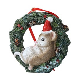 YOUFINE Xmas Mini Animal with Wreath Hanging Decor for Christmas Tree Home Office Room Party Decoration (New Mouse)