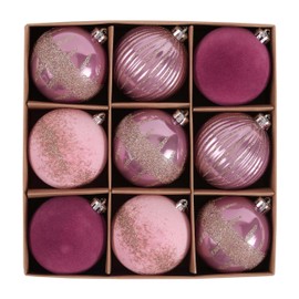 DecorbyHannah Christmas Ornaments, 9ct 80mm Large Pink Gold Christmas Tree Decorations, Shatterproof Decorative Velvet Ball Ornaments for Christmas Tree, Home Decor