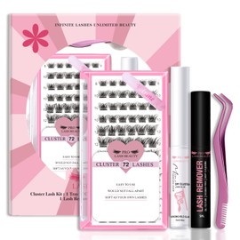 DIY Lash Extension Kit Cluster Lashes Kit with 72 Pcs Lash Clusters Lash Bond Remover Eyelash Applicator Beginner DIY Lashes Kit Easy to Use (Volume Style)