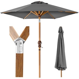Best Choice Products 10ft Market Umbrella, Outdoor Sun Shade for Backyard, Deck, Poolside, Table w/Woodgrain Pattern, Easy Tilt & Crank - Gray