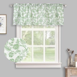 Inselnwald Vintage Floral Printed Short Curtains Valances for Windows for Kitchen Living Room Bathroom Rod Pocket Green