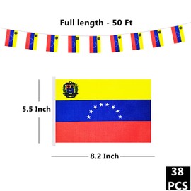 50 Feet Venezuela Banner Flag String, Venezuelan Mini Flag Small Banner, for Party, Shops and Bars Decorations, Outdoor Decorations, 38 Flags