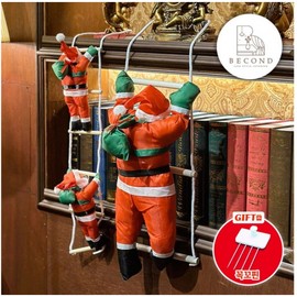 BECOND Climbing Ladder Santa Claus Doll Christmas Prop Wall Tree Decoration Objet, 2-Tier Santa