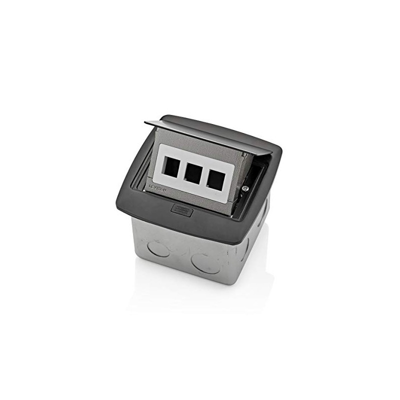 Leviton Pop-Up Floor Box with 3-Port QuickPort Insert, PFQP3-MB, Black