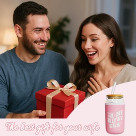 Haevola Wedding Gift for Bride, Cute Glass Cup with Lid and Straw, Glass Coffee Tumbler, Aesthetic Cups with Sleeve, Iced Coffee Sleeve, Tumbler with Lid