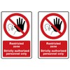 Restricted Zone Plastic Signs, Strictly Authorised Personnel Only, Pack of