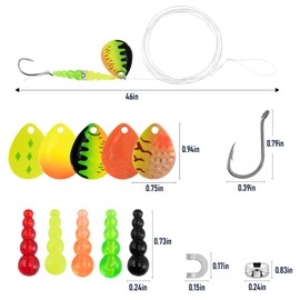 Alwonder 5PCS Walleye Rigs Wedding Ring Fishing Lures, Colorado Blades Stacked Fishing Beads Octopus Hooks Pre-Rigged Bait Rig, Crawler Harness Walleye Kokanee Salmon Spinner Rigs Kit 39.4IN 30LB Mono