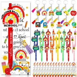 Zenoble 24 Set Back to School Gifts for Students Bulk Ballpoint Pens Keychains and Greeting Cards Set First Day of School Supplies Gifts for Teacher Classroom Rewards Party Favors