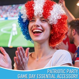 4th of July Afro Wig Men Women Short Fluffy 2026 Sports Fans Funny Colorful Cosplay National Color Party Wigs (USA)