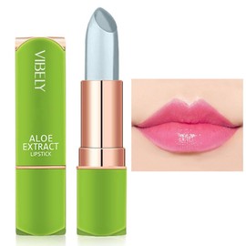 JIAYUTONG Aloe Vera Jelly Lipstick - Hydrating & Moisturizing Tinted Lip Balm, Color Changing Formula, Vegan & Cruelty-Free, Long Lasting Natural Lip Color (Green Tube-02#Nude Red)