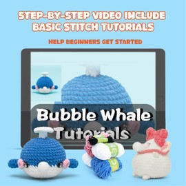 Hicrochet Press Bubble Crochet Kit for Beginners, Beginner Crochet Kit for Adults &Kids with Step-by-Step Video Tutorial &Pattern Online, DIY Knitting Kit Supplies 40%+ No Split Yarn(Whale+Pink Cat)