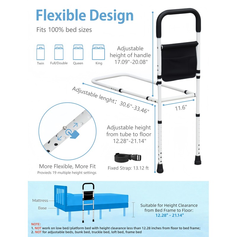 BOLESHU Bed Rails for Elderly Adults Safety, Adjustable Bed Assist