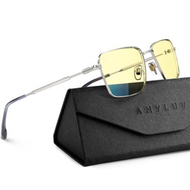 ANYLUV Gaming Glasses, Metal Rectangle Frame Blue Light Glasses Men, Lightweight Eyeglasses Anti Eyestrain & Eye Protection