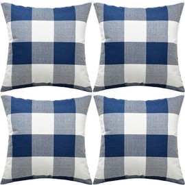 Artaimee Dark Blue and White Buffalo Check Plaid Throw Pillow Covers 18x18 Pack of 4 Pillowcase Bed Couch Cushion Case