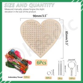 Keadic 64 Pieces Heart Shape Wooden Cross Sewing Kits, Make Your Own 10 Cross Stitching Keyrings, Wooden Cross Stitch Kits, Wooden Sewing Kit, Arts & Crafts Stars for Beginners, Girls